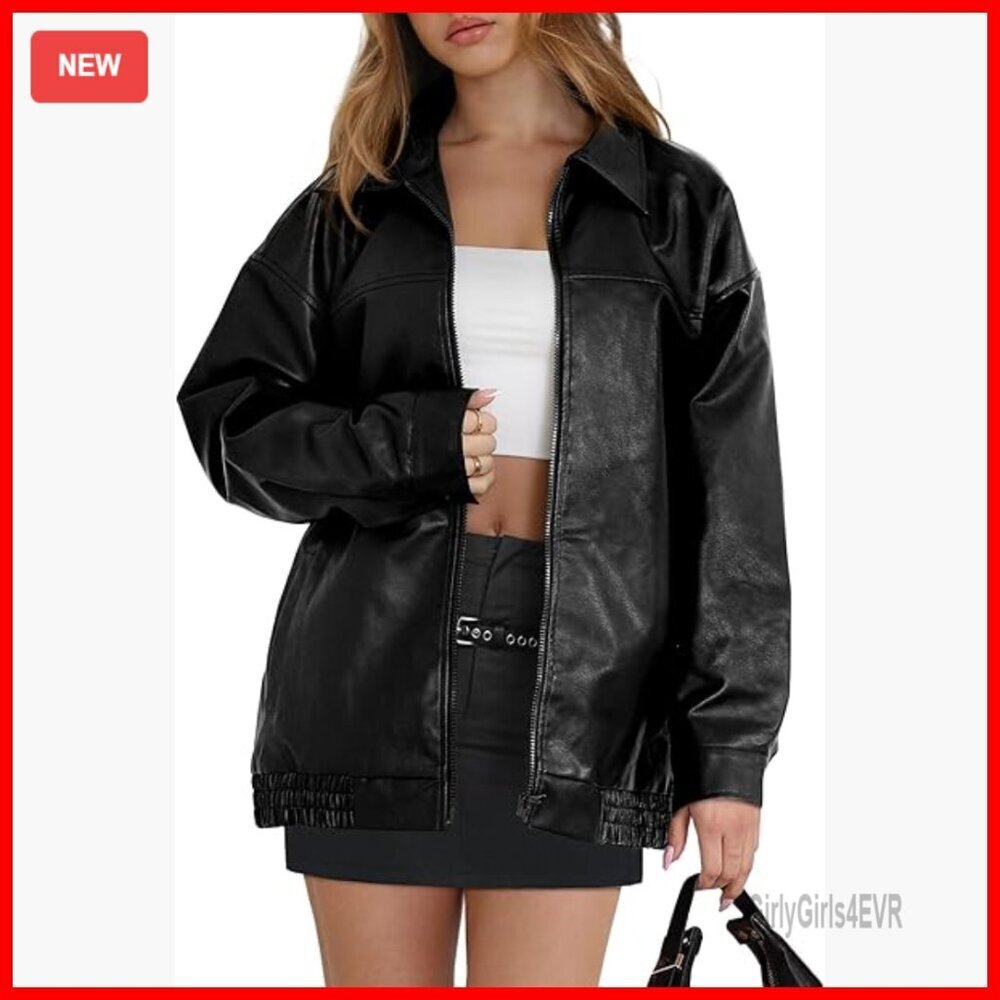 Oversized Faux Leather Motorcycle Jacket, Winter Coat, Y2K Fashion